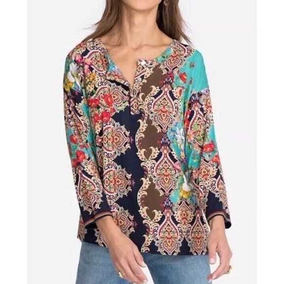 Johnny Was Indi Flower Long Sleeve Henley T Shirt Size 2XS XXS - Picture 2 of 12